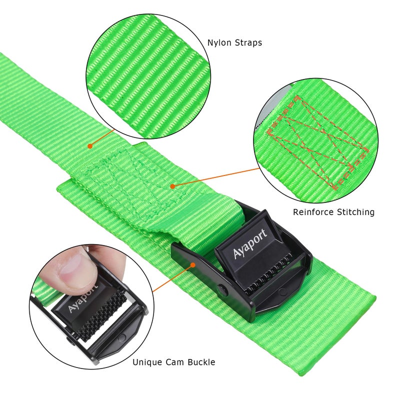Ayaport Lashing Straps Car Roof Rack Straps Cam Buckle Tie Down Strap for Kayak, SUP, Canoe, Surfboard Packing (Green, 1"" x 12') - Image 2
